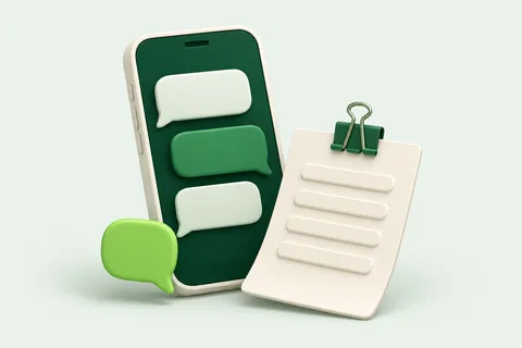 Ilustração 3D de celular com balões de conversa e documento sem dados